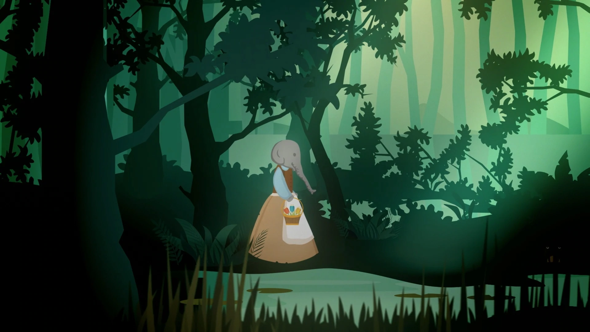 Ellie dressed as a princess looking for her frog to kiss. Walking through the dark forest.