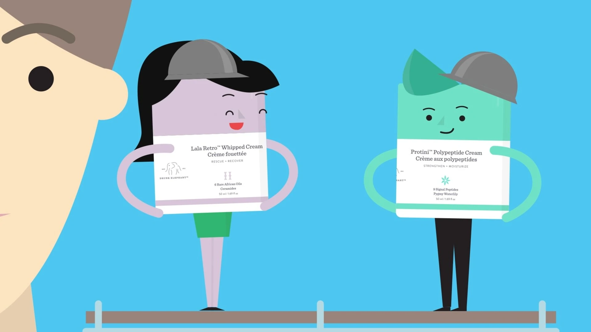 vidéo présentant une animation des soins hydratants Lala et Protini en train de se dire à quel point ils fonctionnent bien ensemble