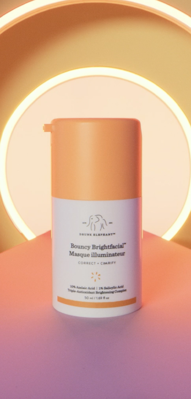 Video introducing Bouncy Brightfacial's benefits and key ingredients  Copy overlay: 