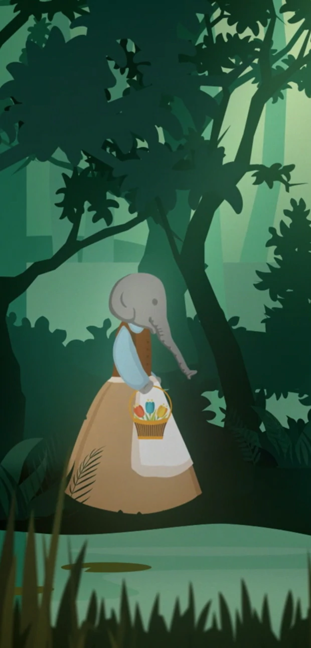 Ellie dressed as a princess looking for her frog to kiss. Walking through the dark forest.