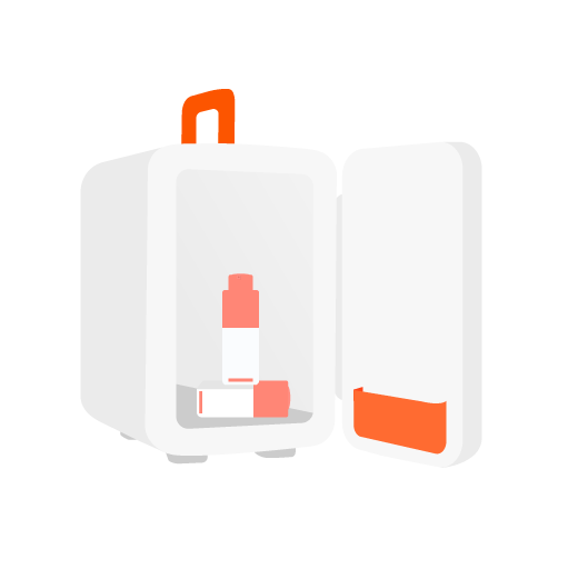 Illustration d’un réfrigérateur à maquillage ouvert avec deux flacons de C-Tango à l’intérieur