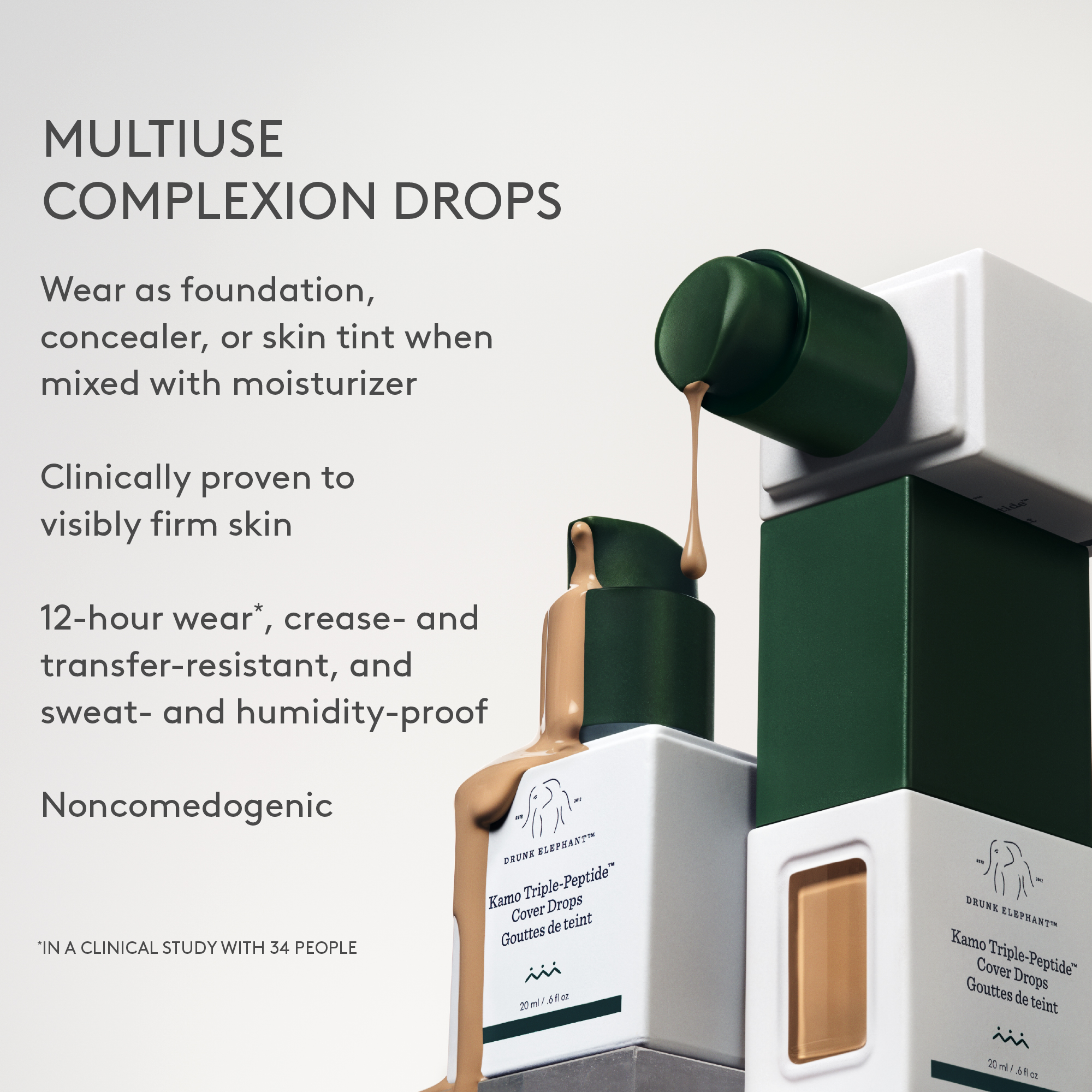 Kamo Triple-Peptide&trade; Gouttes de teint, Tr&egrave;s clair 2C